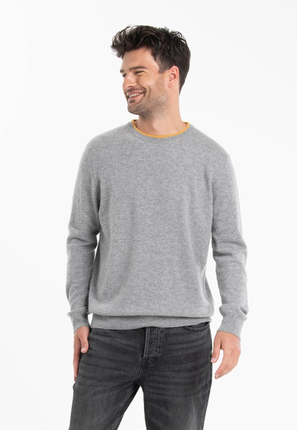 Gabi 5 Grey/Yellow Cashmere Two-Tone Double Round Neck Sweater-Sweater-STUDIO CASHMERE8-L-light grey/mustard yellow-Urbanheer