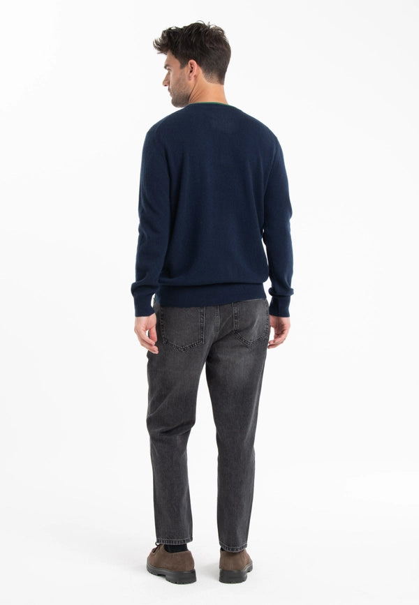 Gabi 5 Navy/Emerald Cashmere Double Round Neck Sweater-Sweater-STUDIO CASHMERE8-L-navy/emerald green-Urbanheer