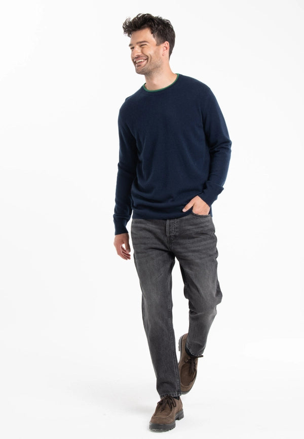 Gabi 5 Navy/Emerald Cashmere Double Round Neck Sweater-Sweater-STUDIO CASHMERE8-L-navy/emerald green-Urbanheer