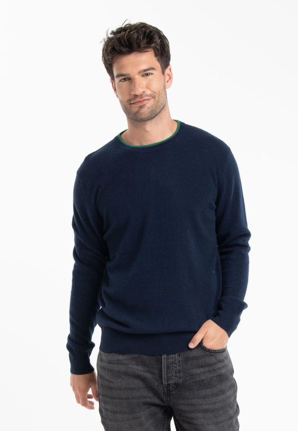 Gabi 5 Navy/Emerald Cashmere Double Round Neck Sweater-Sweater-STUDIO CASHMERE8-L-navy/emerald green-Urbanheer