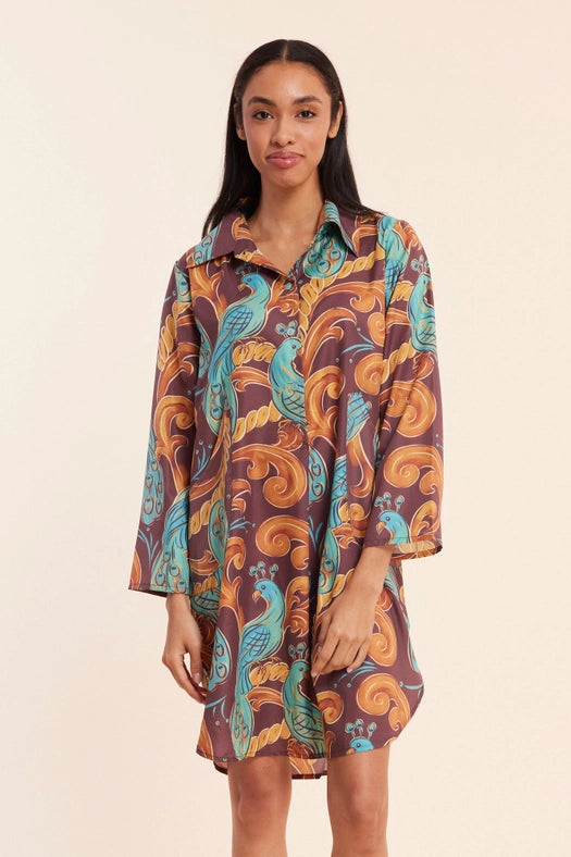 Gabriella Plum Aqua Peacock Fall Resort Dress-Dress-ModaPosa-S-Urbanheer