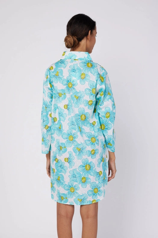 Gabriella Resort Wear Blue Floral Tunic Shirt Dress-Dress-ModaPosa-M-Urbanheer
