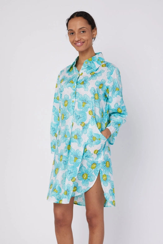 Gabriella Resort Wear Blue Floral Tunic Shirt Dress-Dress-ModaPosa-M-Urbanheer