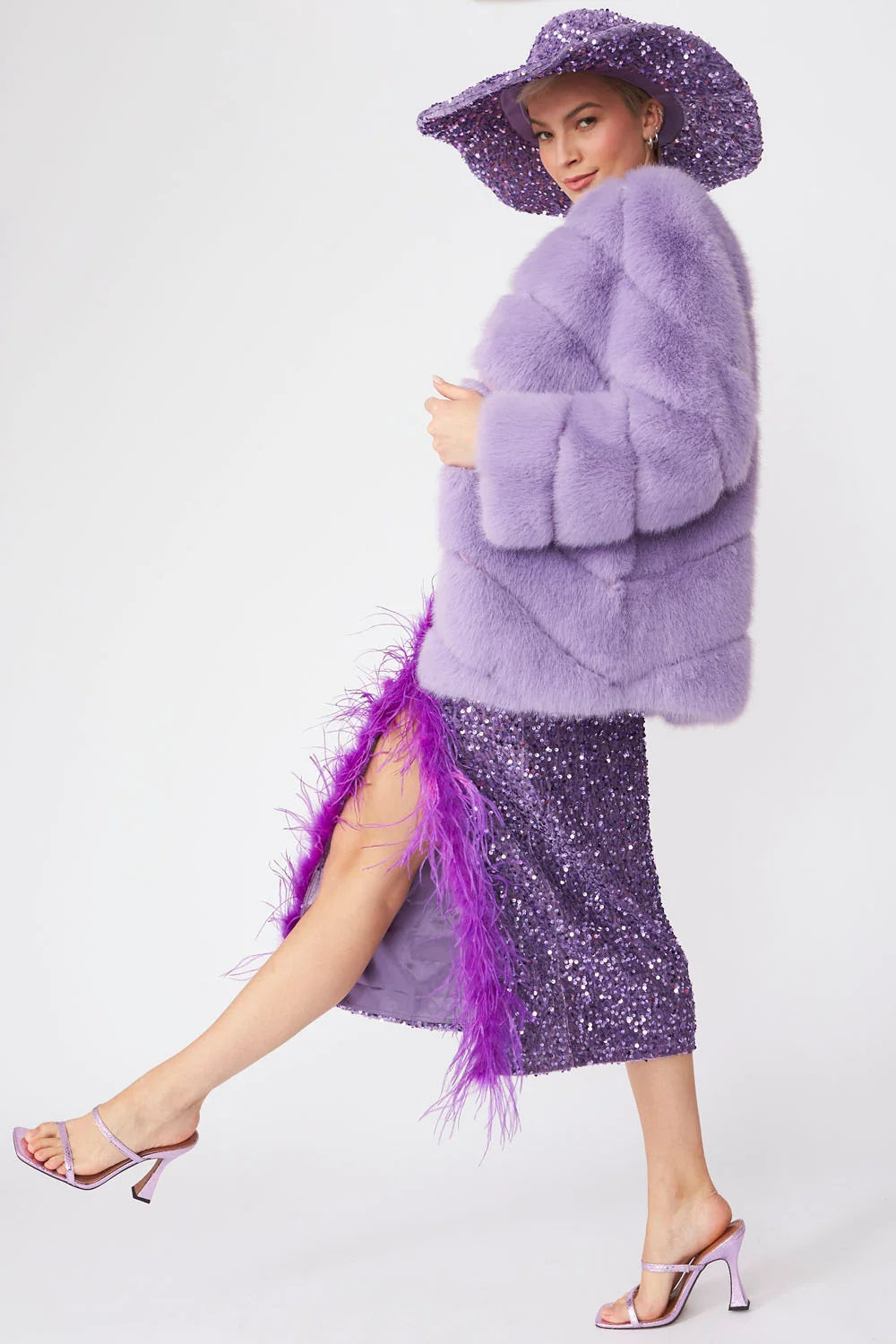Gaga Faux Fur Striped Lilac Coat-Faux Fur Coats-Buy Me Fur Ltd-S-M-Lilac-Faux Fur-Urbanheer