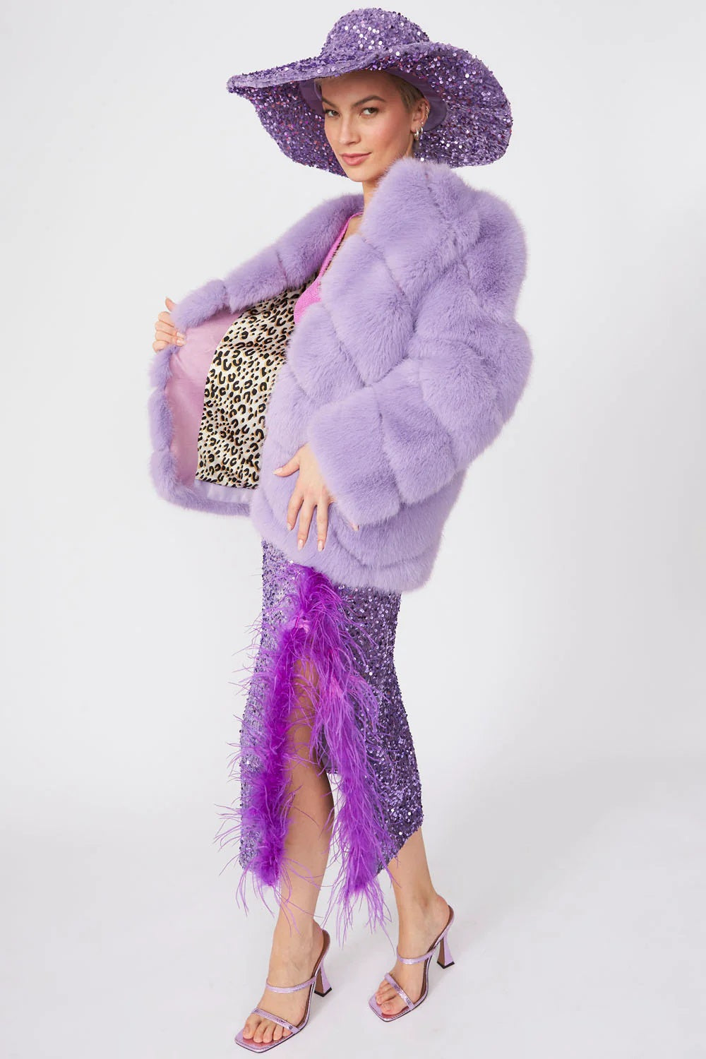 Gaga Faux Fur Striped Lilac Coat-Faux Fur Coats-Buy Me Fur Ltd-S-M-Lilac-Faux Fur-Urbanheer