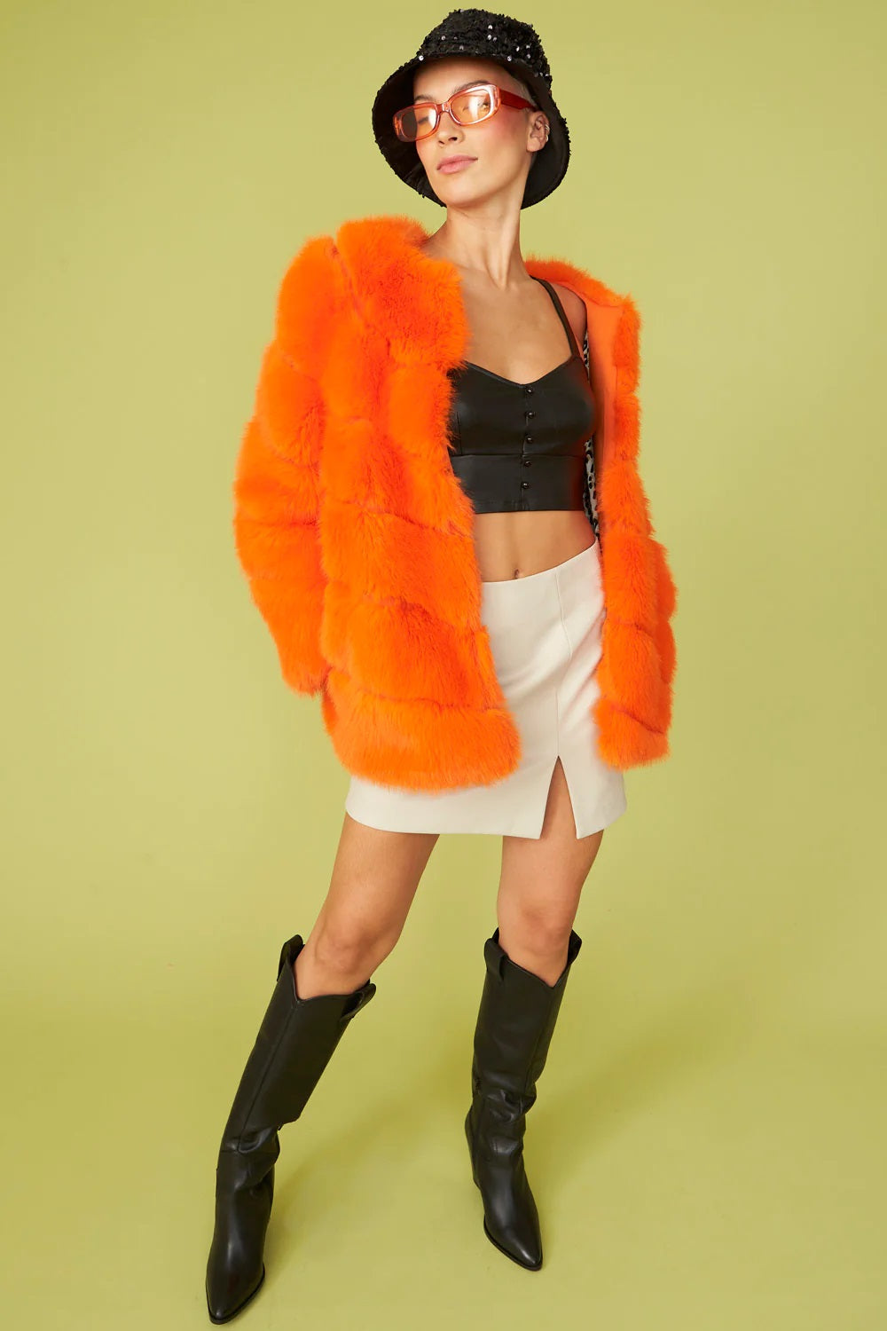 Gaga Faux Fur Striped Orange Coat-Faux Fur Coats-Buy Me Fur Ltd-S-M-Orange-Faux Fur-Urbanheer
