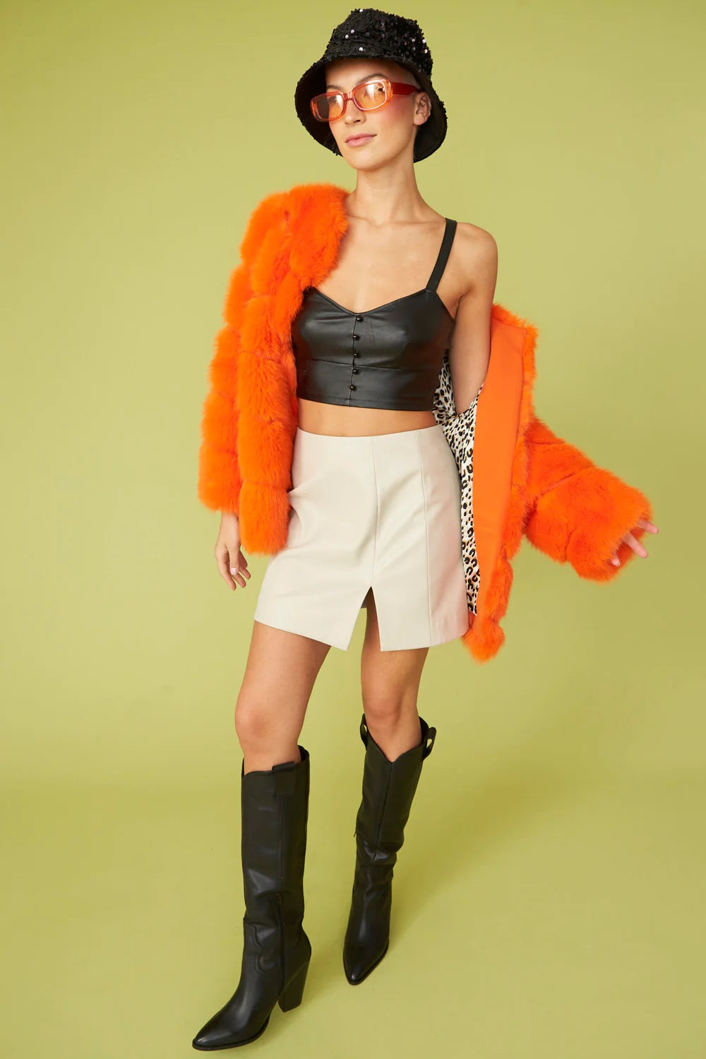 Gaga Faux Fur Striped Orange Coat-Faux Fur Coats-Buy Me Fur Ltd-S-M-Orange-Faux Fur-Urbanheer