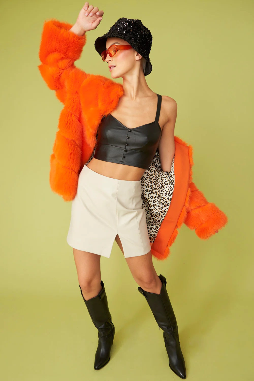 Gaga Faux Fur Striped Orange Coat-Faux Fur Coats-Buy Me Fur Ltd-S-M-Orange-Faux Fur-Urbanheer