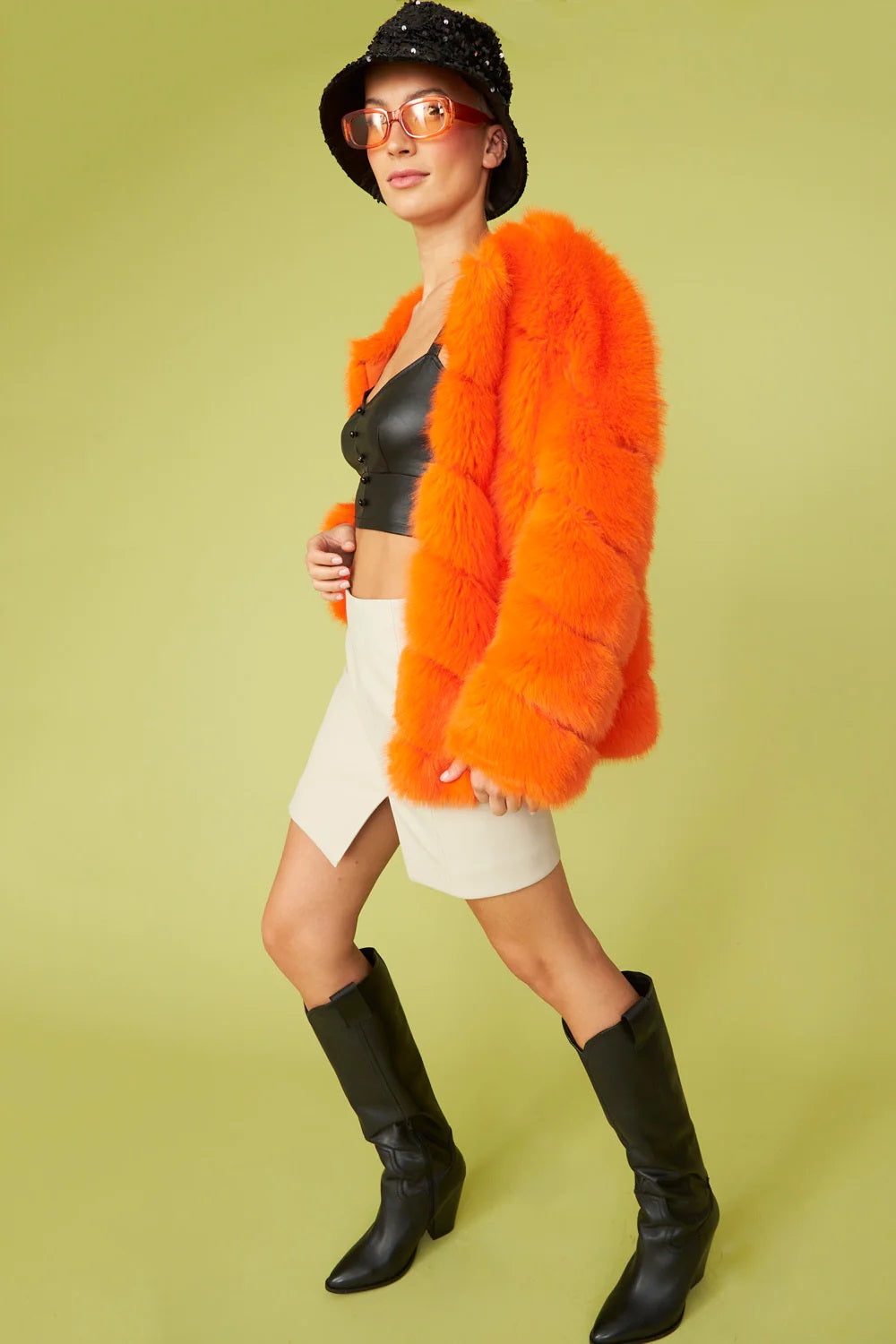 Gaga Faux Fur Striped Orange Coat-Faux Fur Coats-Buy Me Fur Ltd-S-M-Orange-Faux Fur-Urbanheer