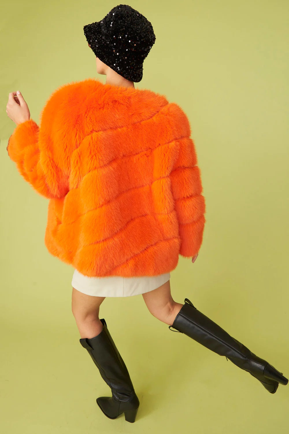 Gaga Faux Fur Striped Orange Coat-Faux Fur Coats-Buy Me Fur Ltd-S-M-Orange-Faux Fur-Urbanheer