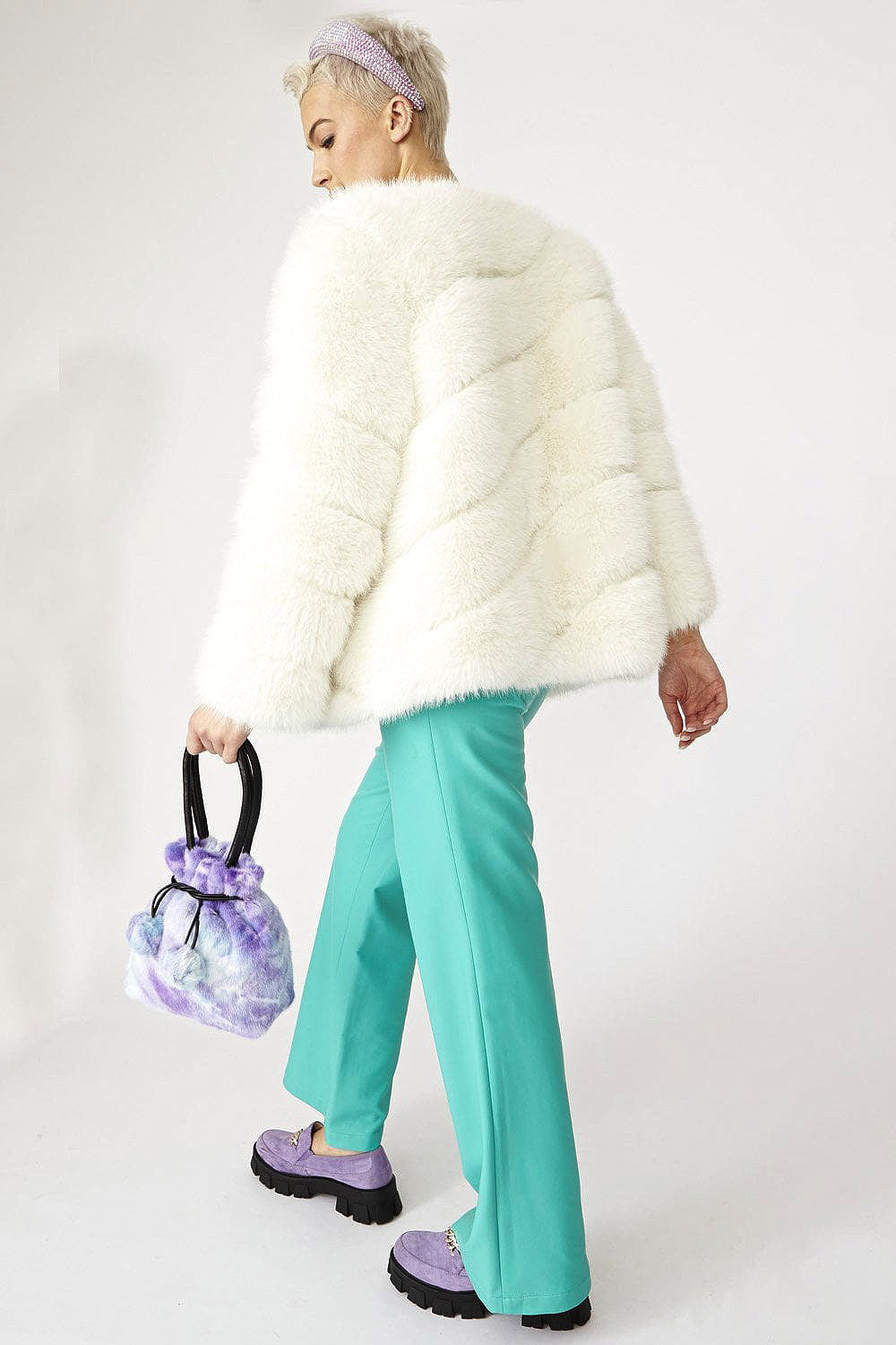 Gaga Faux Fur Striped White Coat-Faux Fur Coats-Buy Me Fur Ltd-S-M-White-Faux Fur-Urbanheer
