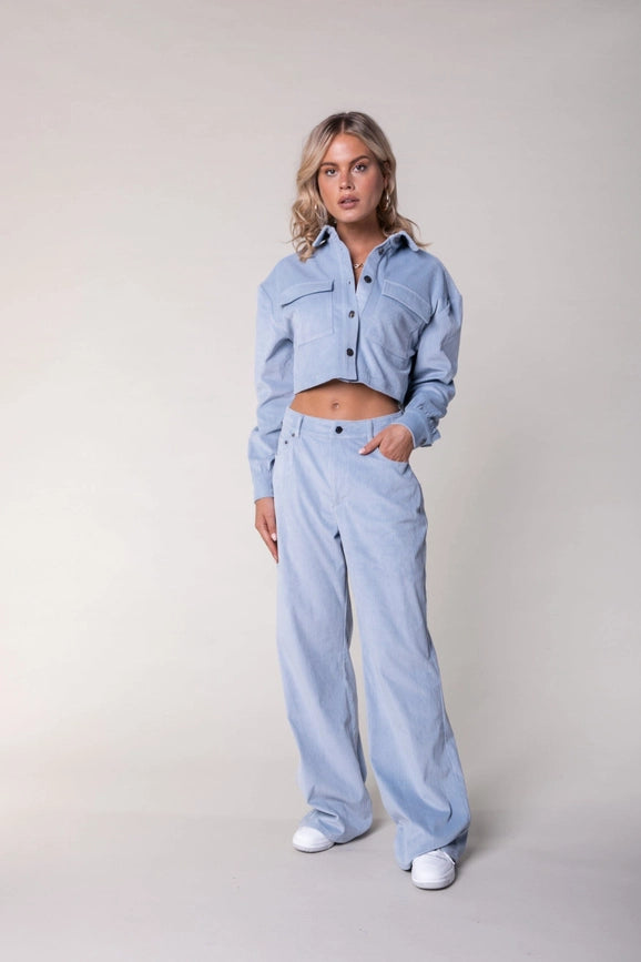 Gaias Corduroy Wide Leg Pants | Soft Blue-Pants-Colourful Rebel-XS-Soft blue-Urbanheer