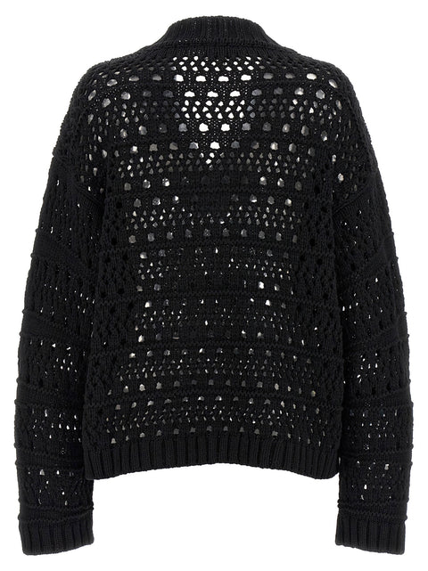 Ganni Black Crochet V-neck Sweater