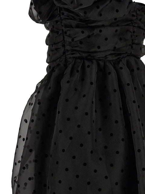 Ganni Black Organza Ruched Dress