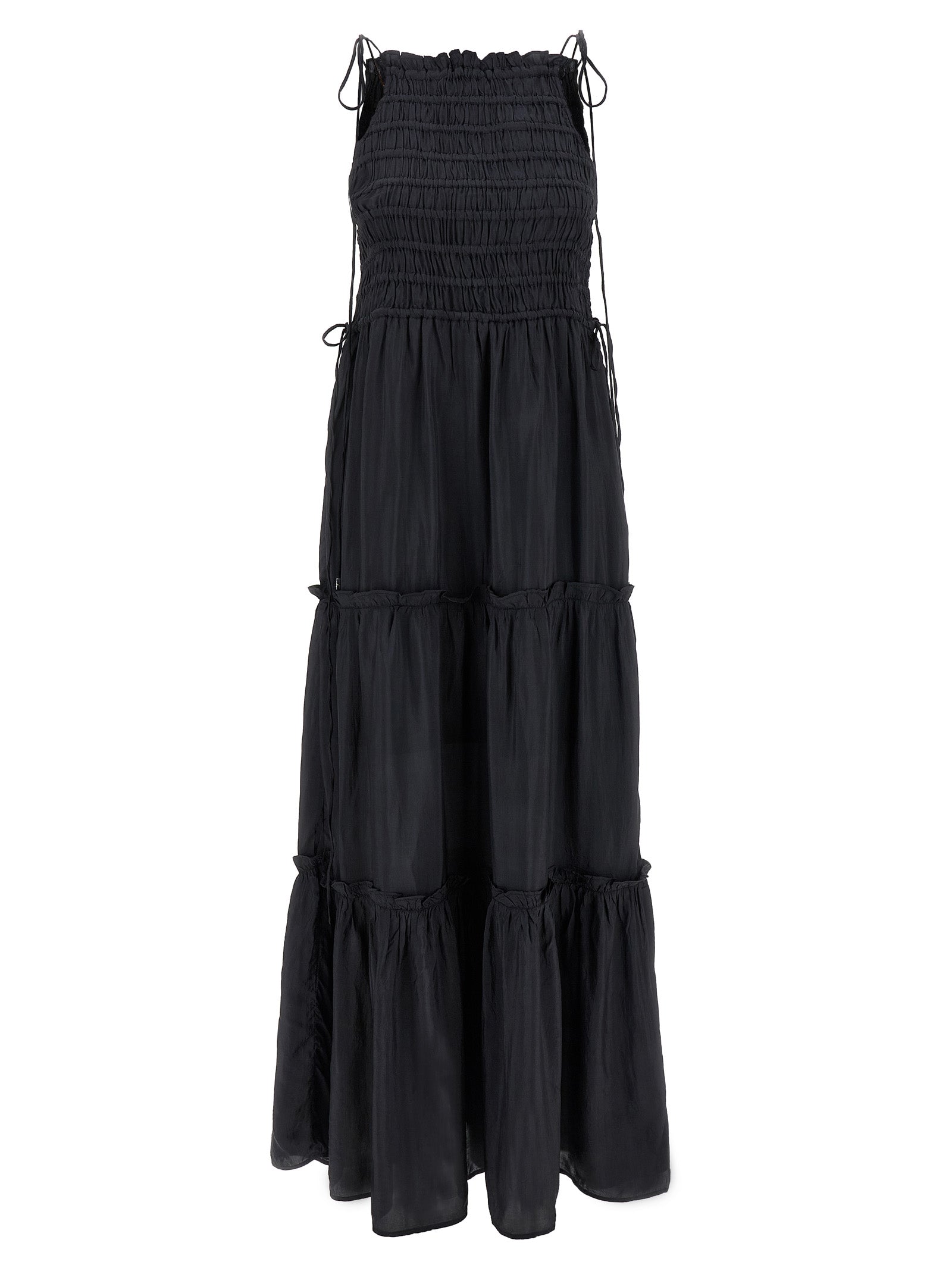 Ganni Black Smock Tie Dress