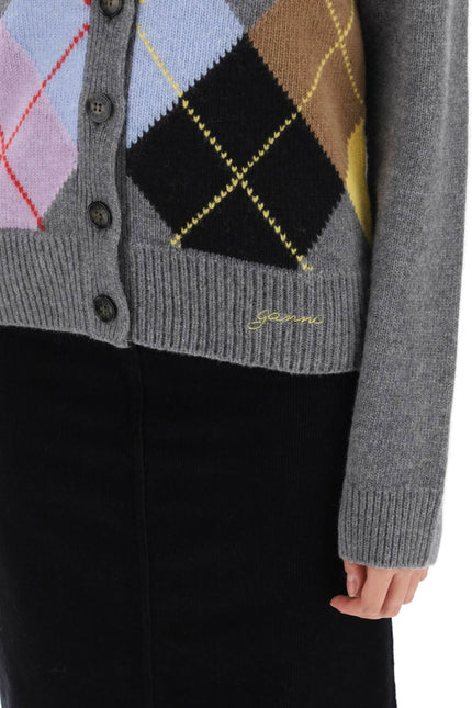 Ganni cardigan with argyle pattern-women > clothing > knitwear-Ganni-m-Multicolor-Urbanheer