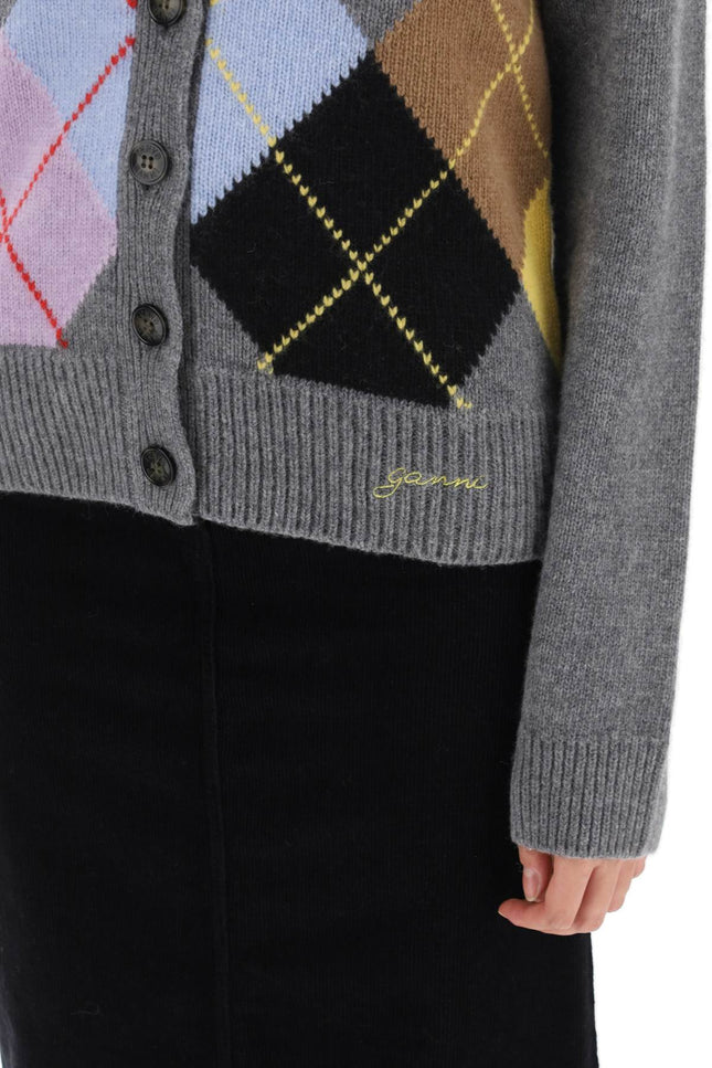 Ganni cardigan with argyle pattern-women > clothing > knitwear-Ganni-m-Multicolor-Urbanheer