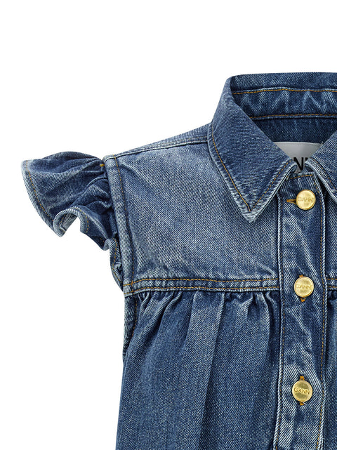Ganni Denim Ruffle Top