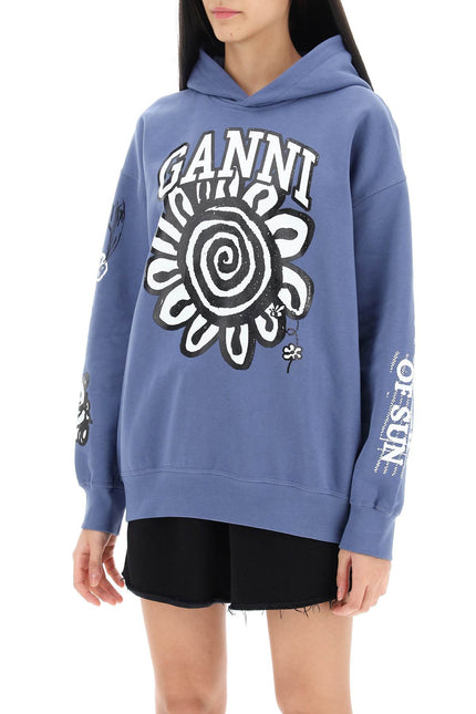 Ganni hoodie with graphic prints-women > clothing > tops > sweatshirts-Ganni-Urbanheer