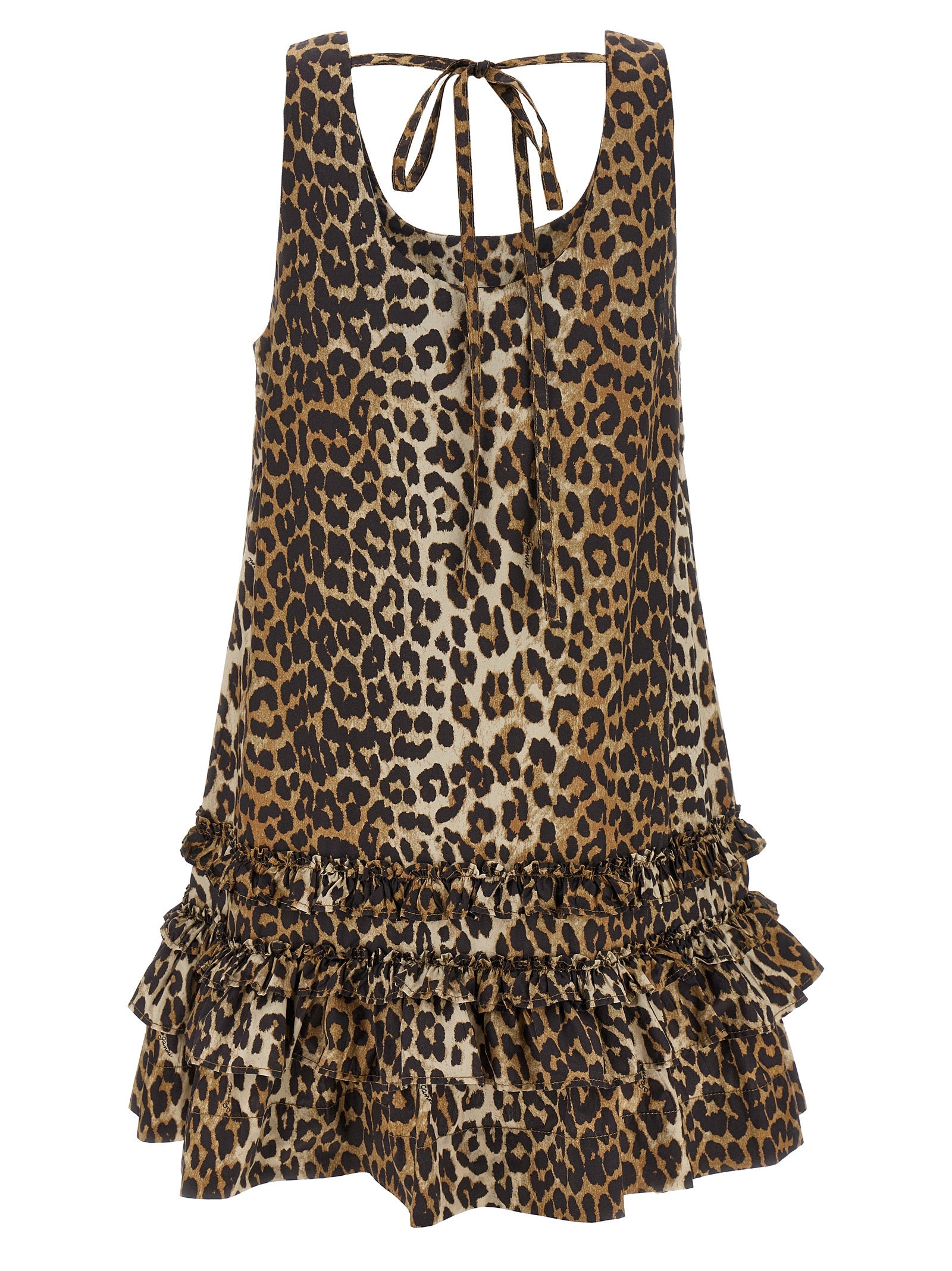 Ganni Leopard Cotton Poplin Mini Dress