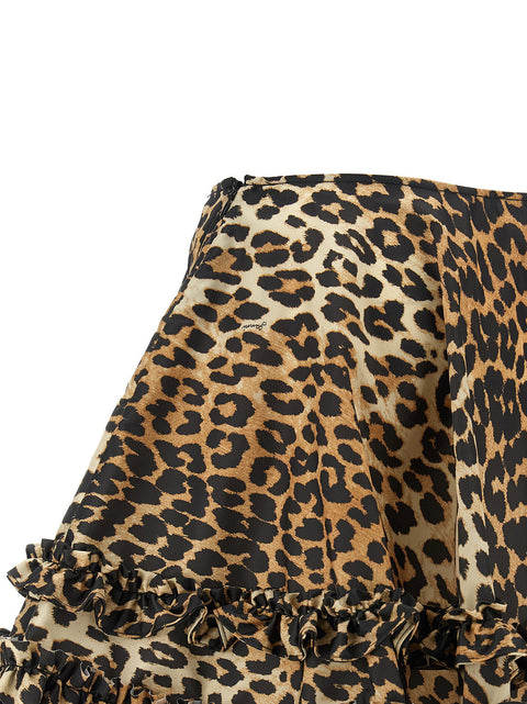 Ganni Leopard Duchesse Nylon Mini Frill Skirt