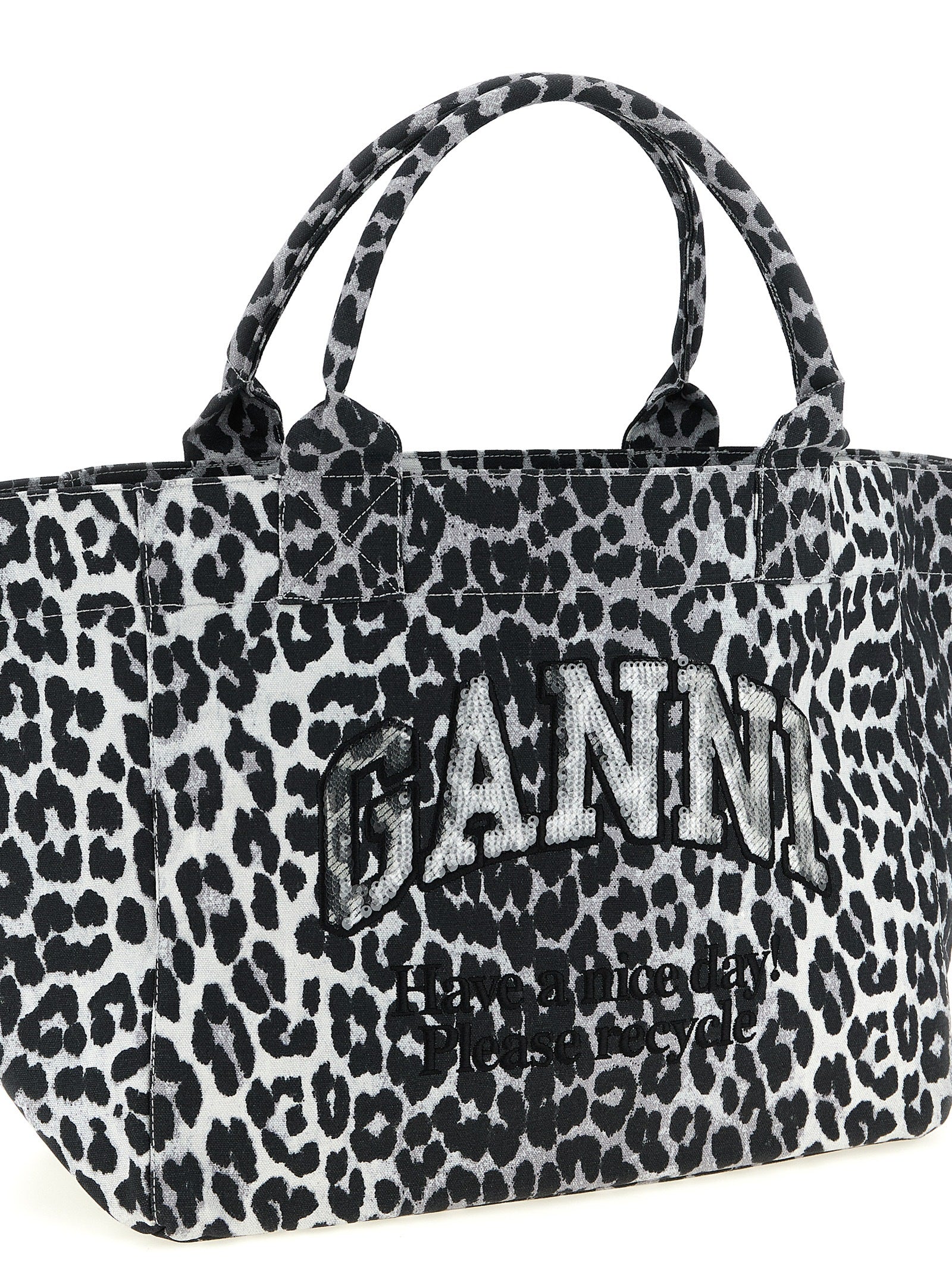 Ganni Leopard Medium Tote Shopping Bag