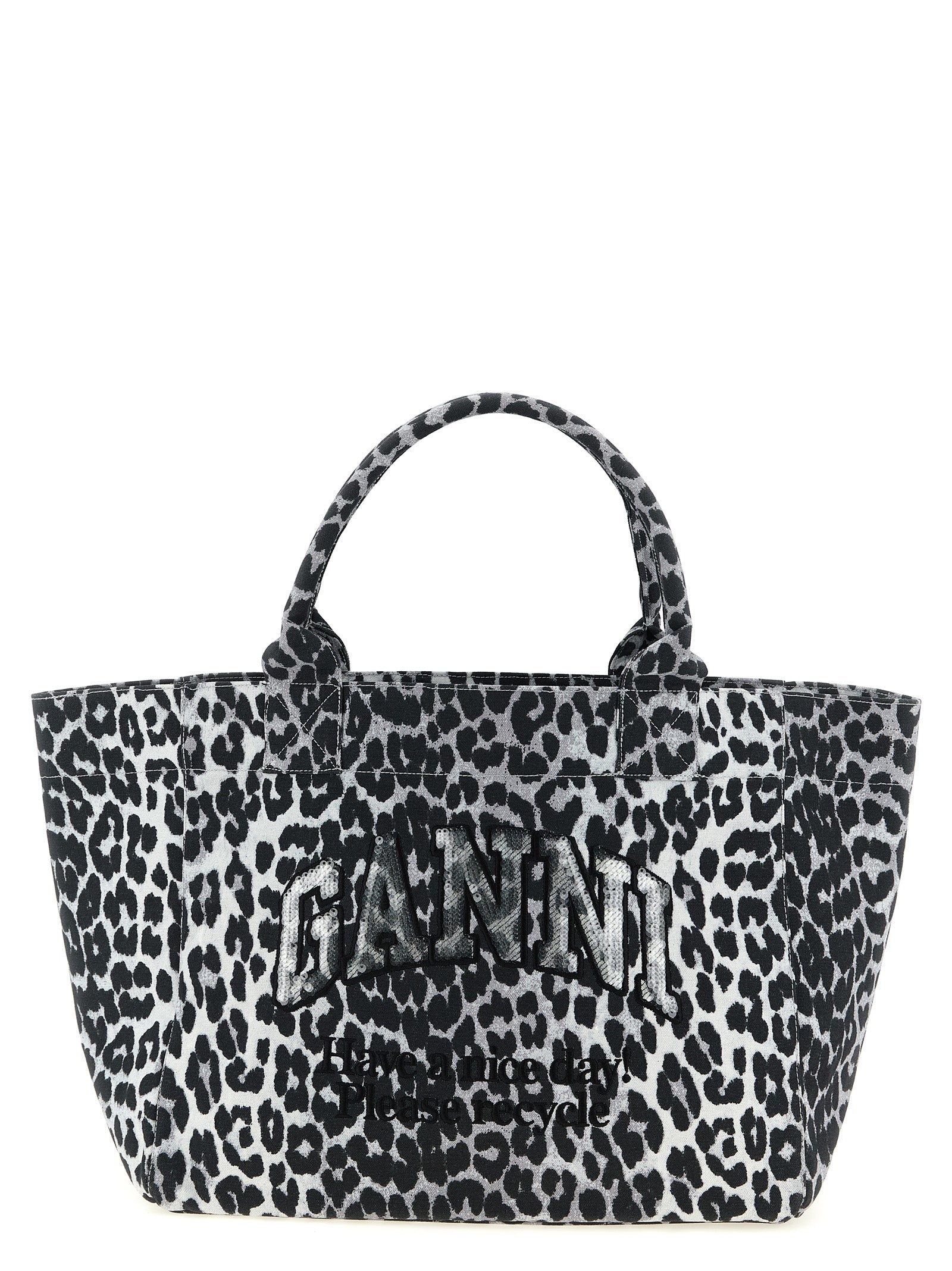 Ganni Leopard Medium Tote Shopping Bag