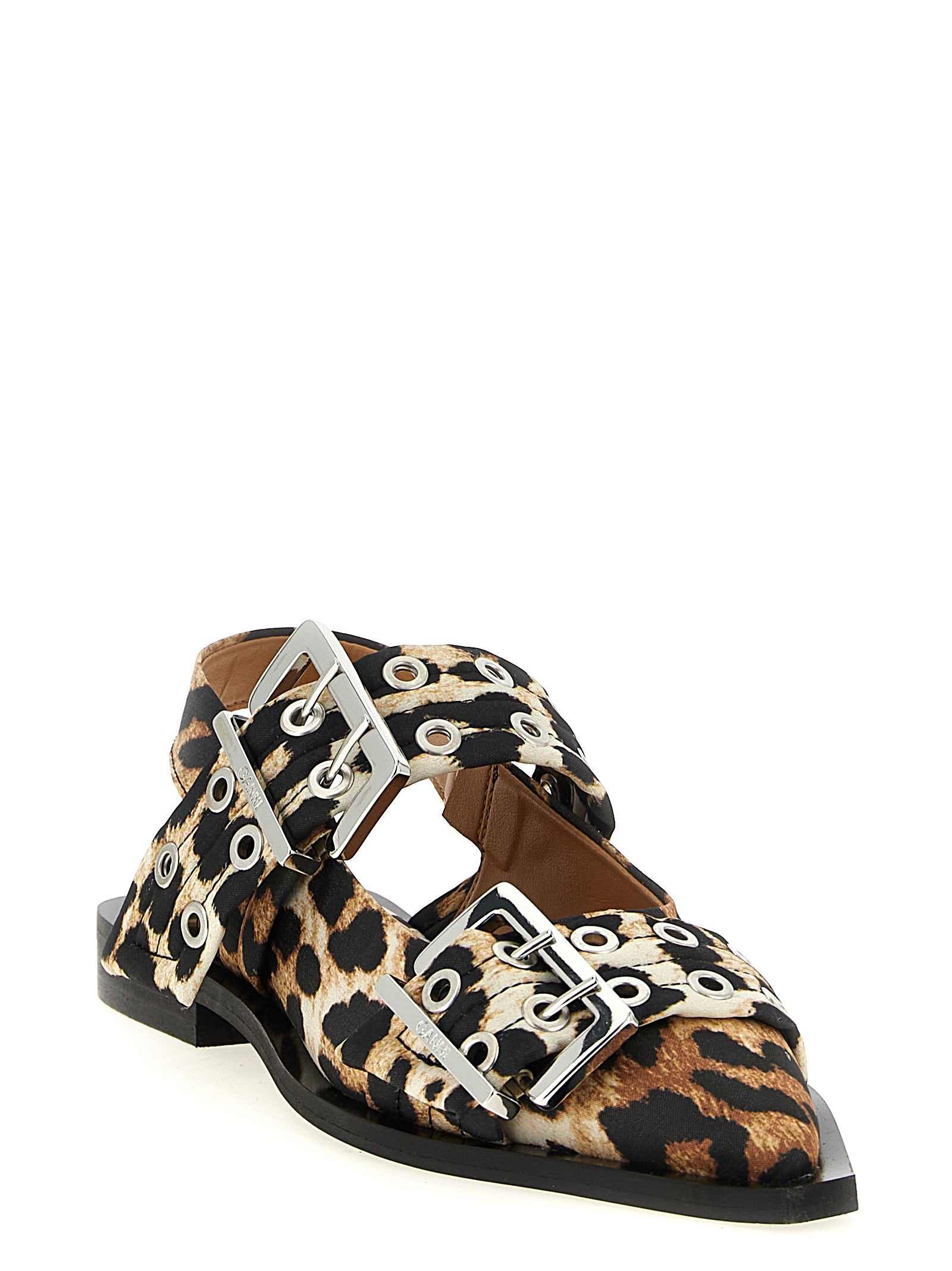 Ganni Leopard Satin Feminine Buckle Slingback