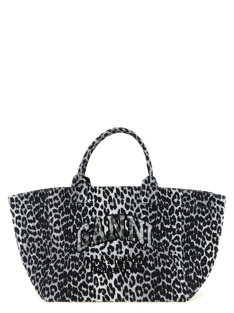 Ganni Leopard Sequin Xxl Tote Shopping Bag
