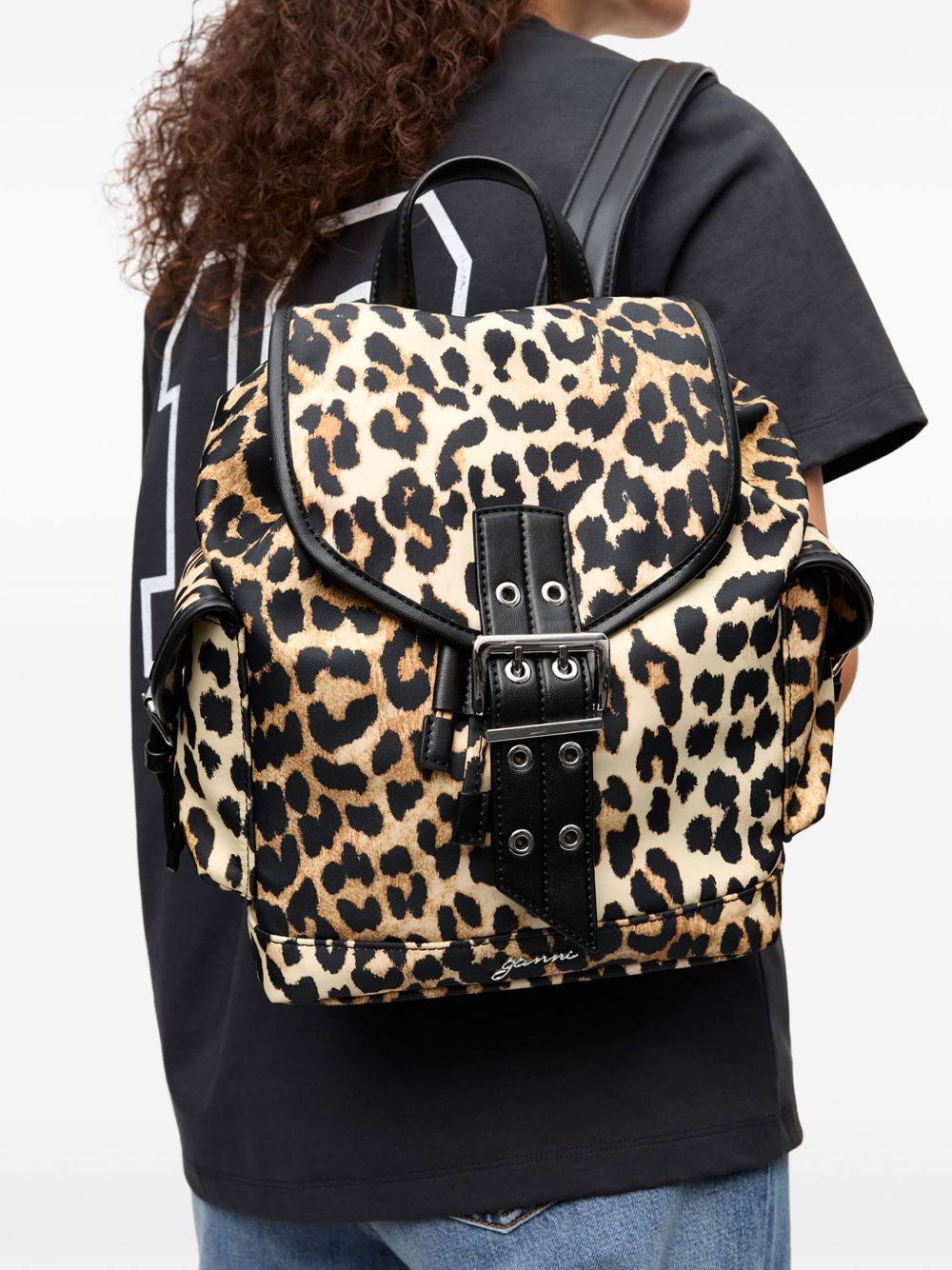 Ganni Leopard Small Nylon Bucky Backpack-Backpacks-Ganni-UNI-Urbanheer