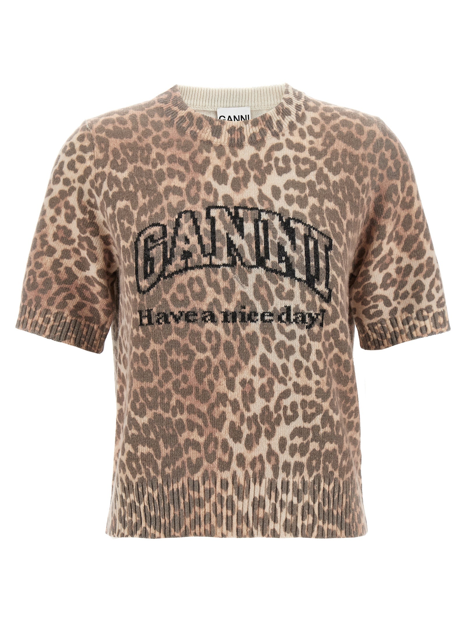 Ganni Leopard Wool Mix T-shirt