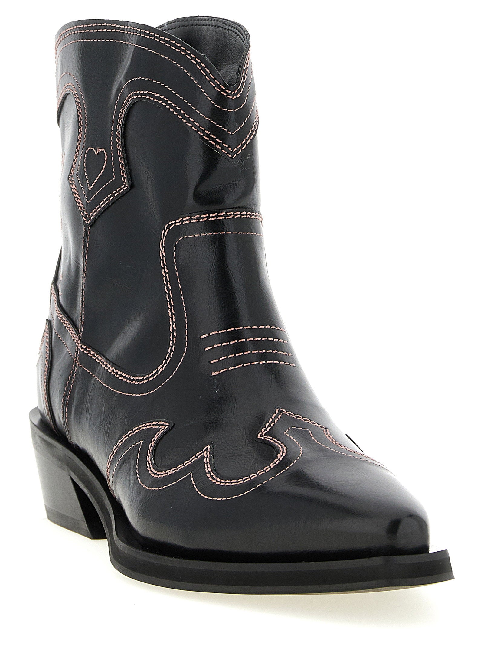 Ganni Low Shaft Embroidered Western Ankle Boots