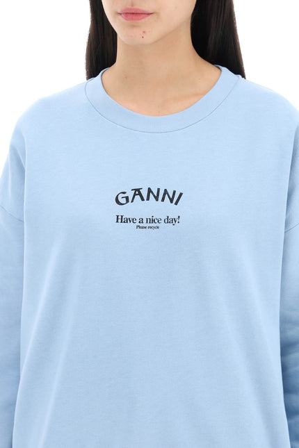 Ganni organic cotton insulated sweatshirt for-women > clothing > tops > sweatshirts-Ganni-xxs/xs-Light blue-Urbanheer