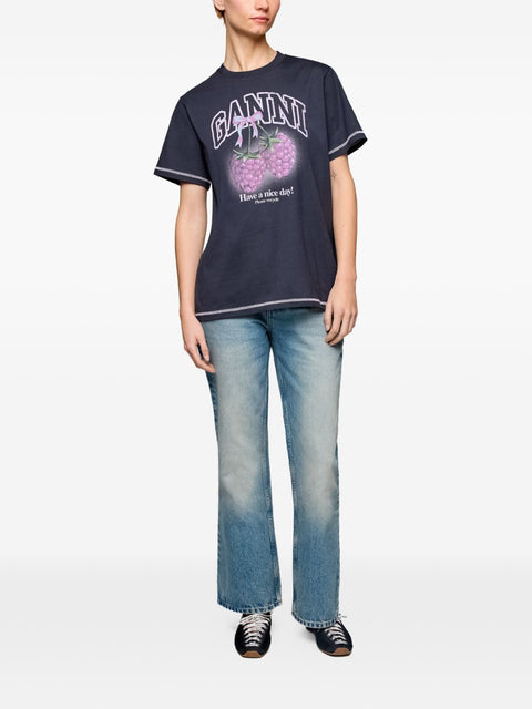 Ganni Raspberry cotton t-shirt