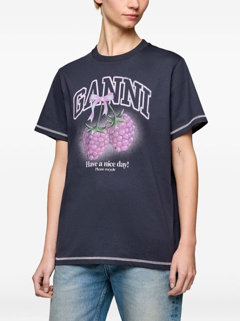 Ganni Raspberry cotton t-shirt