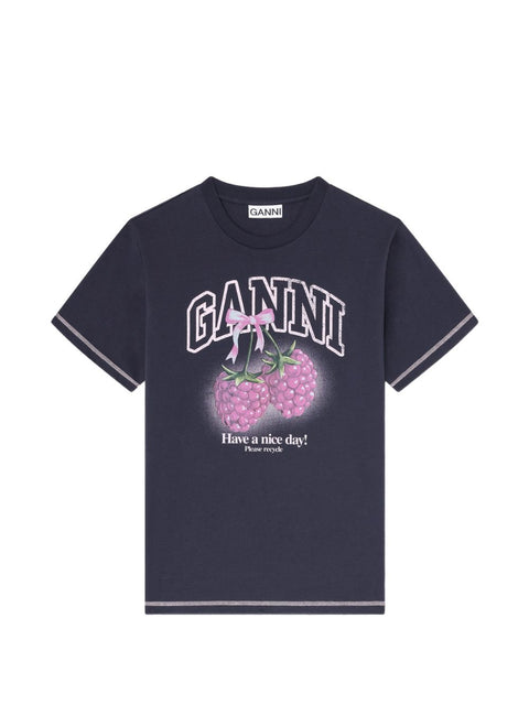 Ganni Raspberry cotton t-shirt