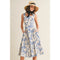Garden Porcelain Square Neck Floral Midi Dress