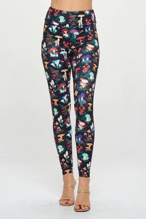Garden of Mushroom Print Leggings-Leggings-LA Soul-S-Urbanheer