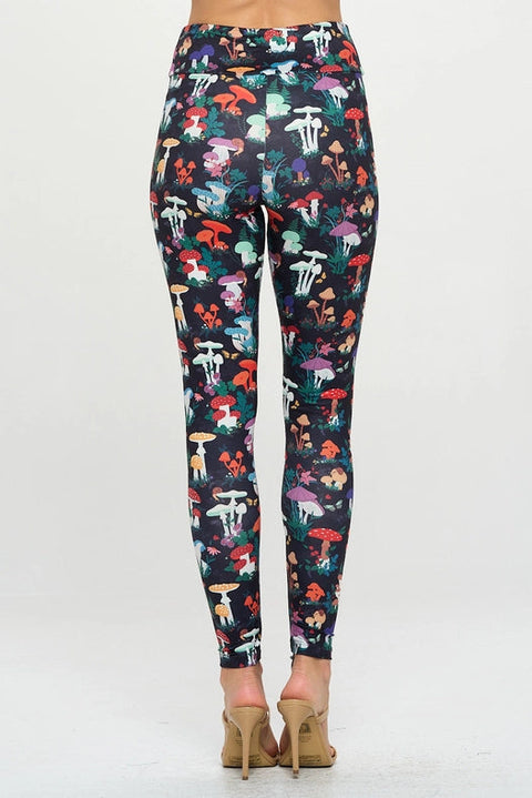 Garden of Mushroom Print Leggings-Leggings-LA Soul-S-Urbanheer