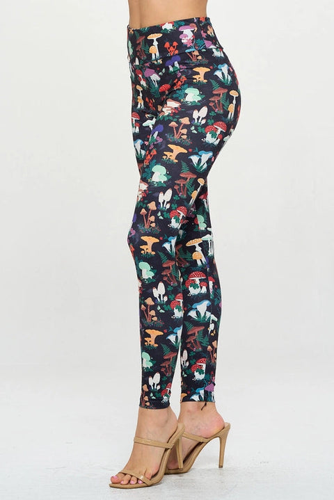 Garden of Mushroom Print Leggings-Leggings-LA Soul-S-Urbanheer