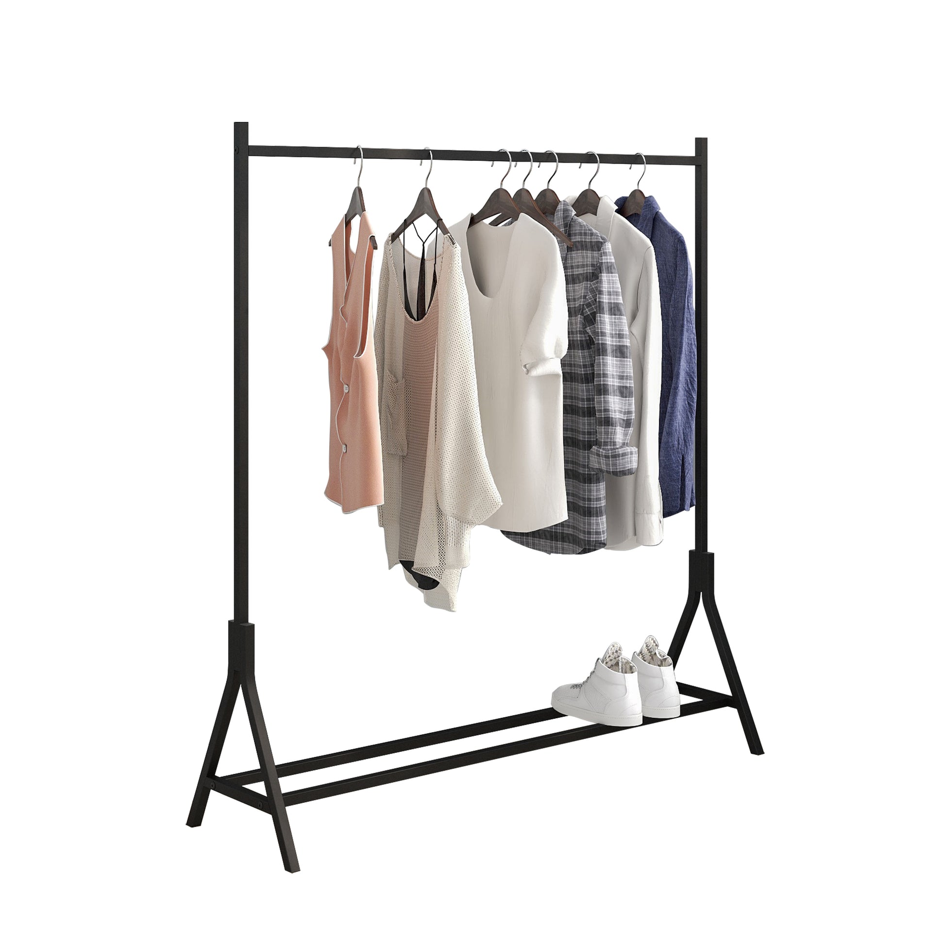 Garment Rack Freestanding Hanger Multi-functional Single pole Bedroom Clothing Rack Bedroom, Black-UH Decor-Default-Urbanheer