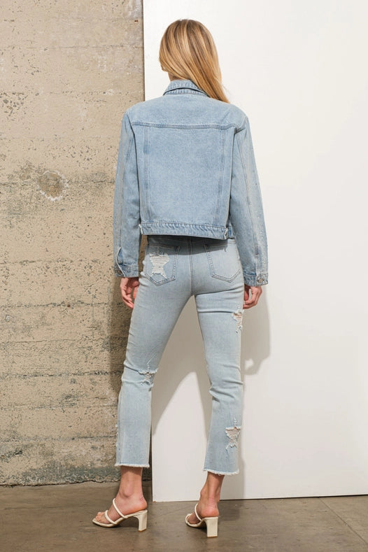 Garment Wash Star Crop Denim Skinny Jeans Light Wash-Jeans-Blue B-S-Urbanheer