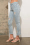 Garment Wash Star Crop Denim Skinny Jeans Light Wash-Jeans-Blue B-S-Urbanheer