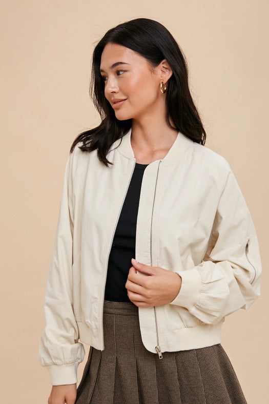 Garment Washed Bomber Jacket CREME-Jacket-In Loom-S-Urbanheer