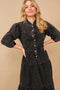 Garment Washed Chevron Yoke Midi Denim Dress Charcoal-Dress-Blue B-S-Urbanheer