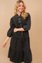 Garment Washed Chevron Yoke Midi Denim Dress Charcoal-Dress-Blue B-S-Urbanheer