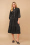 Garment Washed Chevron Yoke Midi Denim Dress Charcoal-Dress-Blue B-S-Urbanheer