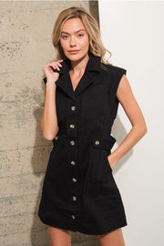 Garment Washed Collared Cargo Twill Dress BLACK-Dress-Blue B-S-BLACK-Urbanheer