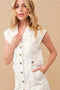 Garment Washed Collared Cargo Twill Dress WHITE-Dress-Blue B-S-WHITE-Urbanheer