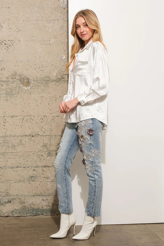 Garment Washed Flower Embellished 3D Denim Jeans-Jeans-Blue B-S-LIGHT WASH-Urbanheer